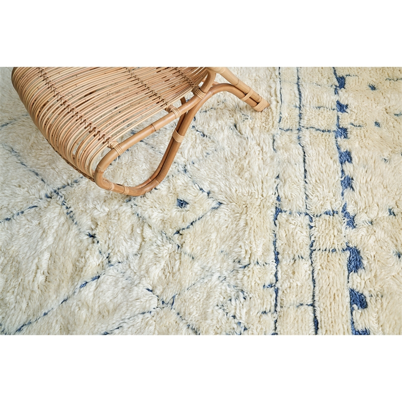 Moroccan Hand-Knotted New Zealand Wool Ivory/Blue 6'x9' Area Rug