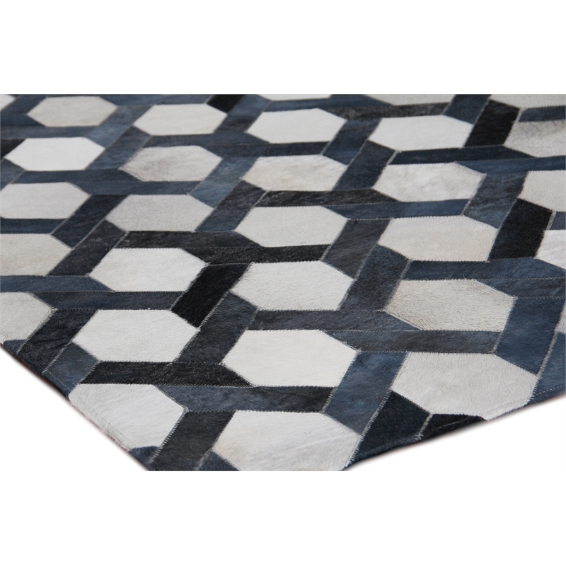 Natural Hide Hand-Tufted Leather Hide Silver/Blue 9'6