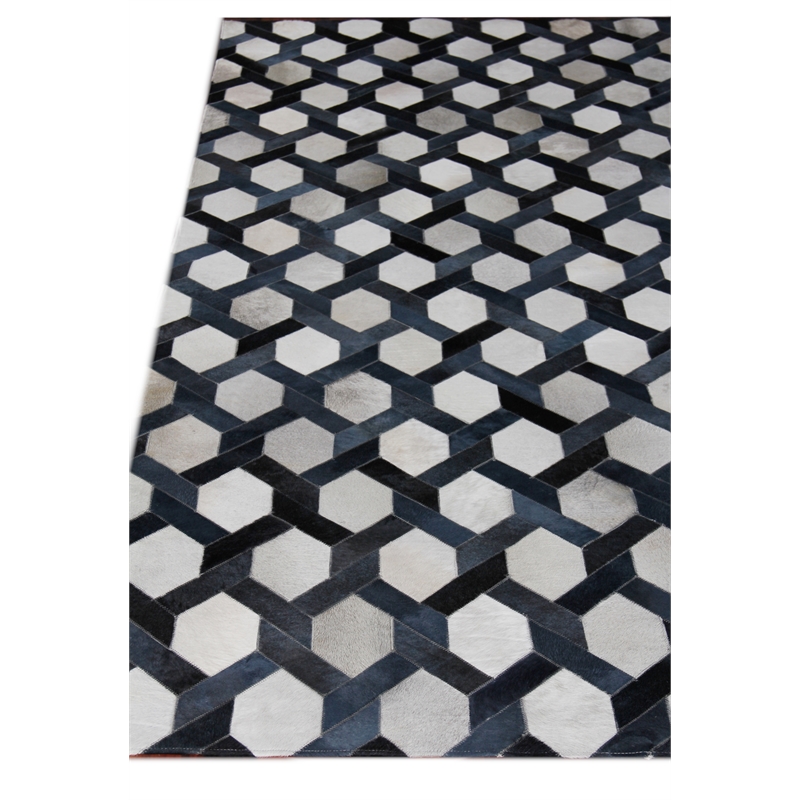 Natural Hide Hand-Tufted Leather Hide Silver/Blue 9'6