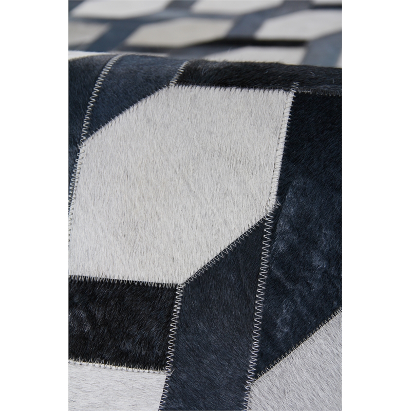 Natural Hide Hand-Tufted Leather Hide Silver/Blue 9'6