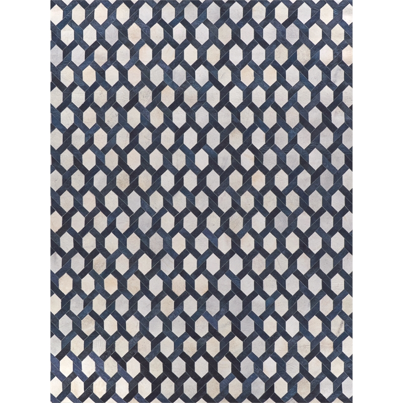 Natural Hide Hand-Tufted Leather Hide Silver/Blue 9'6