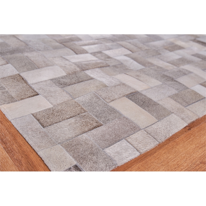 Natural Hide Hand-Tufted Leather Hide Silver 11'6
