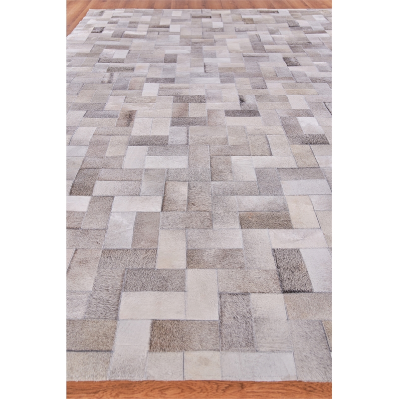 Natural Hide Hand-Tufted Leather Hide Silver 11'6