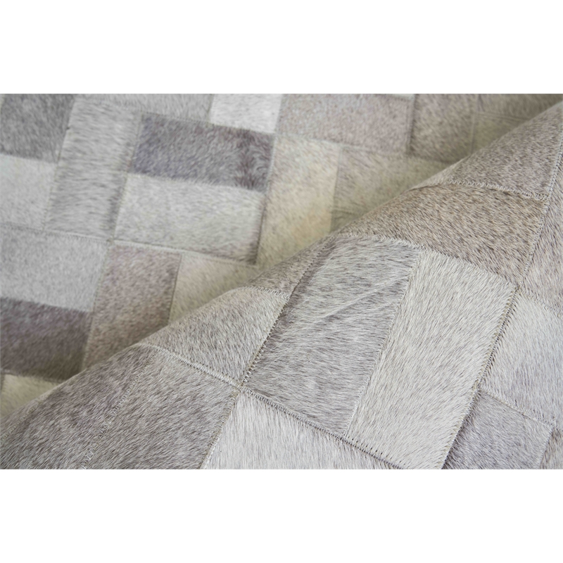 Natural Hide Hand-Tufted Leather Hide Silver 11'6