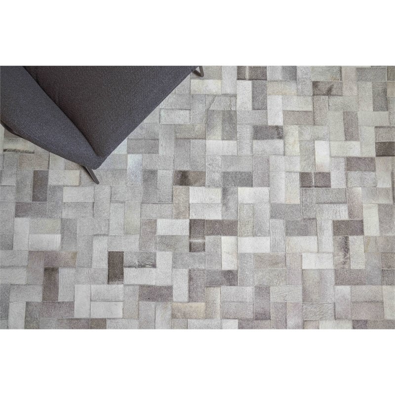 Natural Hide Hand-Tufted Leather Hide Silver 11'6