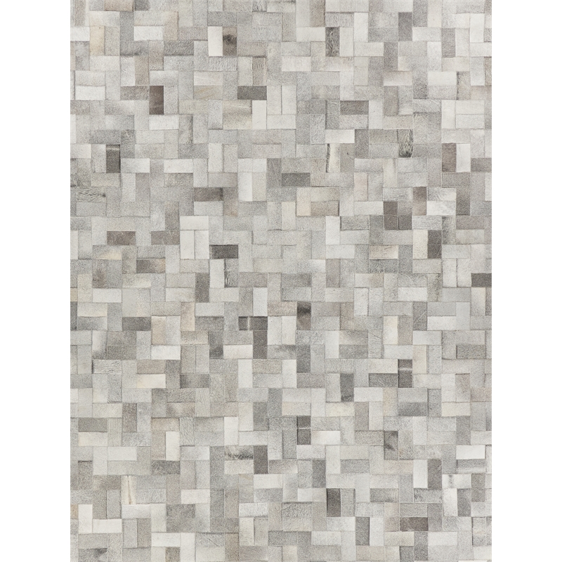 Natural Hide Hand-Tufted Leather Hide Silver 11'6