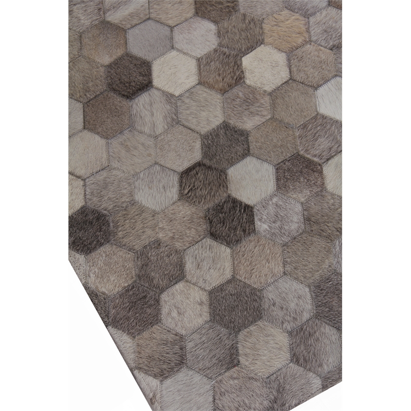 Natural Hide Hand-Tufted Leather Hide Silver/Multi 5'x8' Area Rug