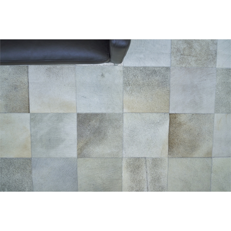 Natural Hide Hand-Tufted Leather Hide Silver 9'6