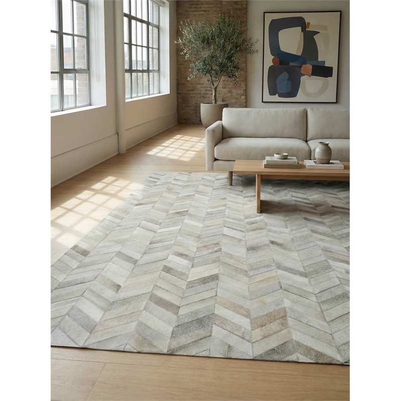 Natural Hide Hand-Tufted Leather Hide White/Silver 13'6