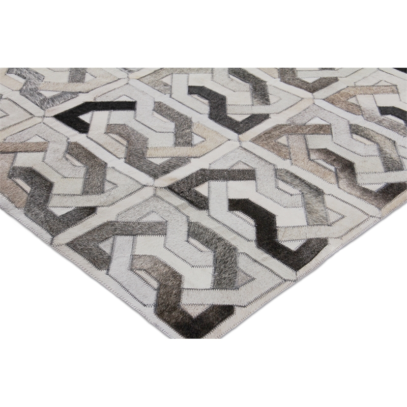 Natural Hide Hand-Tufted Leather Hide Ivory/Silver/Medium Gray 5'x8' Area Rug