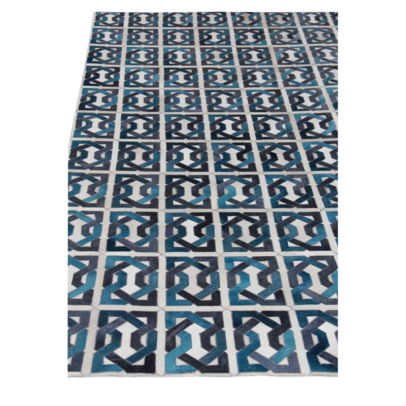 Natural Hide Hand-Tufted Leather Hide Ivory/Navy/Blue 11'6