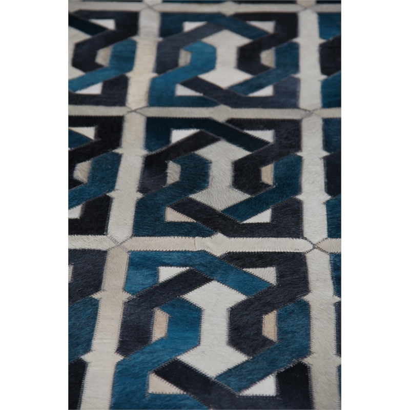 Natural Hide Hand-Tufted Leather Hide Ivory/Navy/Blue 11'6