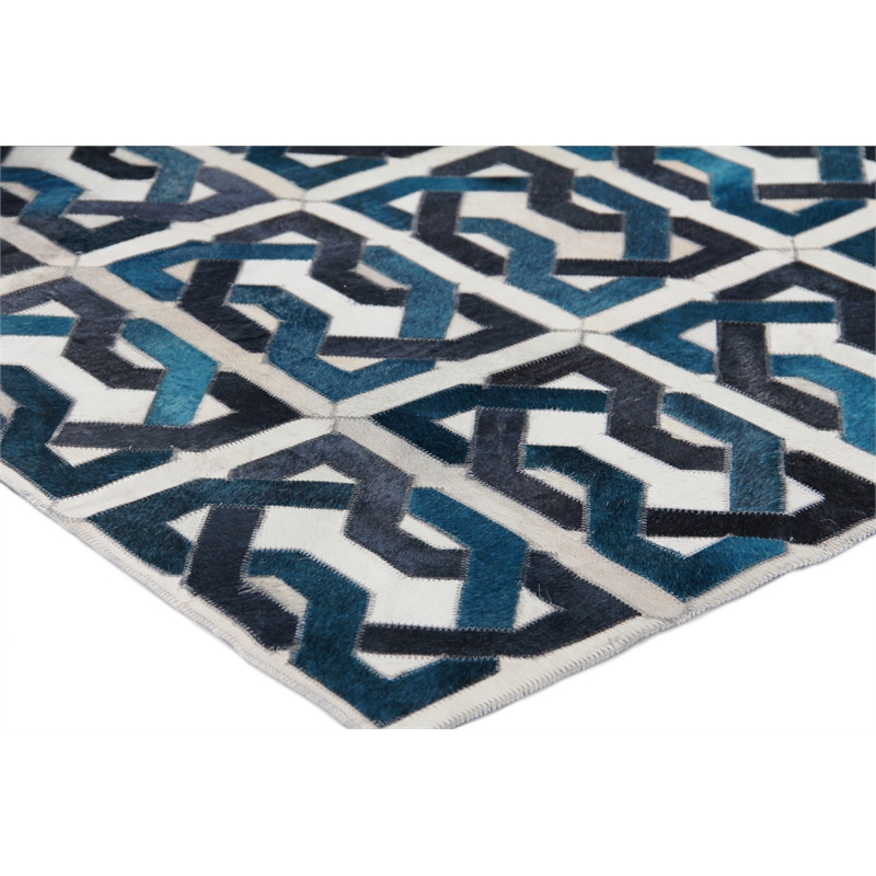 Natural Hide Hand-Tufted Leather Hide Ivory/Navy/Blue 5'x8' Area Rug