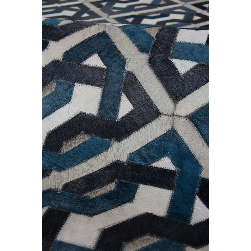 Natural Hide Hand-Tufted Leather Hide Ivory/Navy/Blue 5'x8' Area Rug