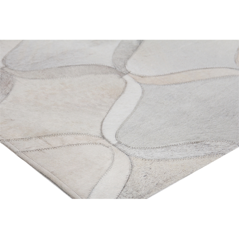 Natural Hide Hand-Tufted Leather Hide Silver/Ivory 9'6