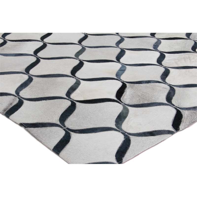 Natural Hide Hand-Tufted Leather Hide Silver/Blue 11'6
