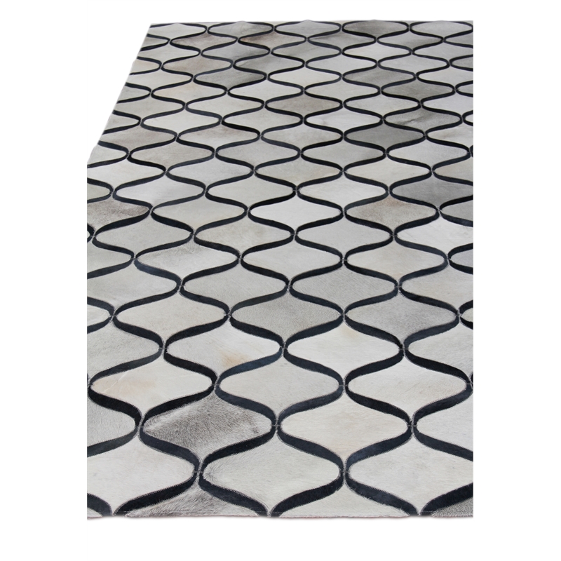 Natural Hide Hand-Tufted Leather Hide Silver/Blue 11'6