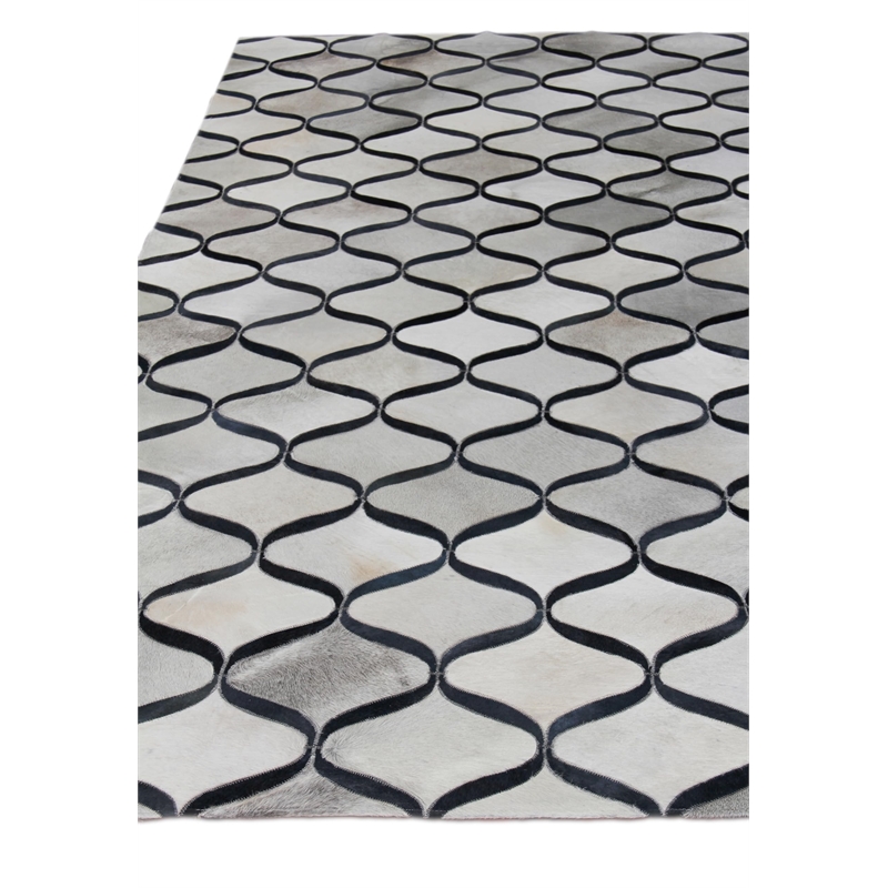 Natural Hide Hand-Tufted Leather Hide Silver/Blue 4'6