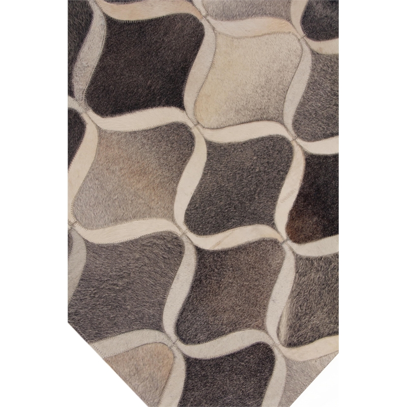 Natural Hide Hand-Tufted Leather Hide Silver/Blue 4'6
