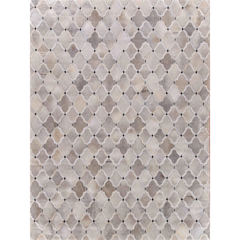 Natural Hide Hand-Tufted Leather Hide Silver/Ivory/Dark Gray 5'x8' Area Rug
