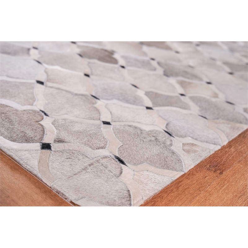 Natural Hide Hand-Tufted Leather Hide Silver/Ivory/Dark Gray 9'6