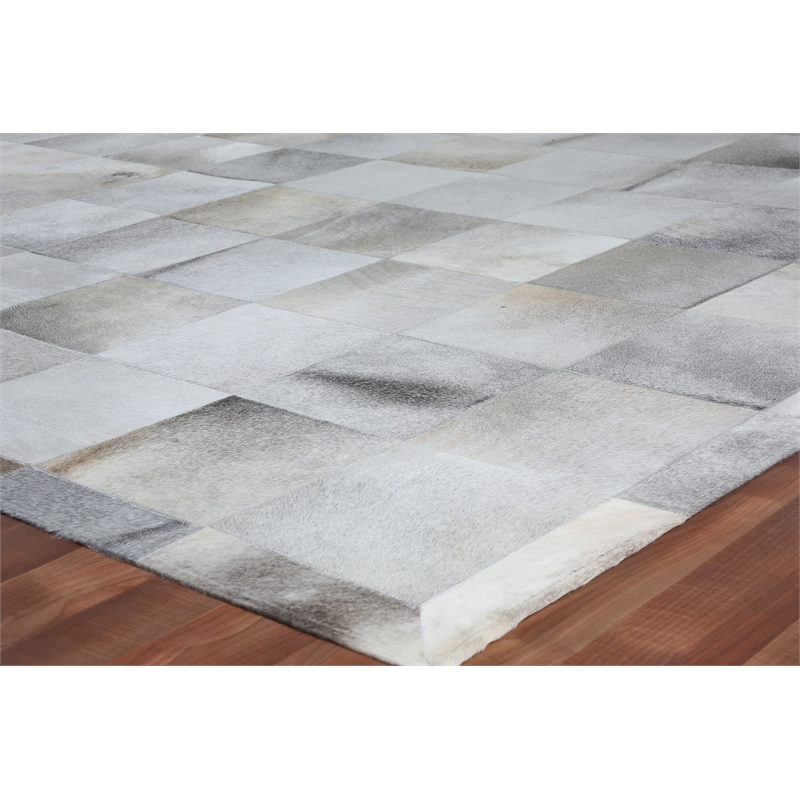 Natural Hide Hand-Tufted Leather Hide Silver 11'6