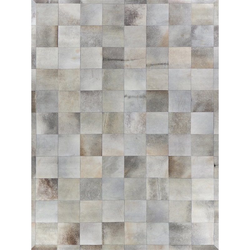 Natural Hide Hand-Tufted Leather Hide Silver 11'6