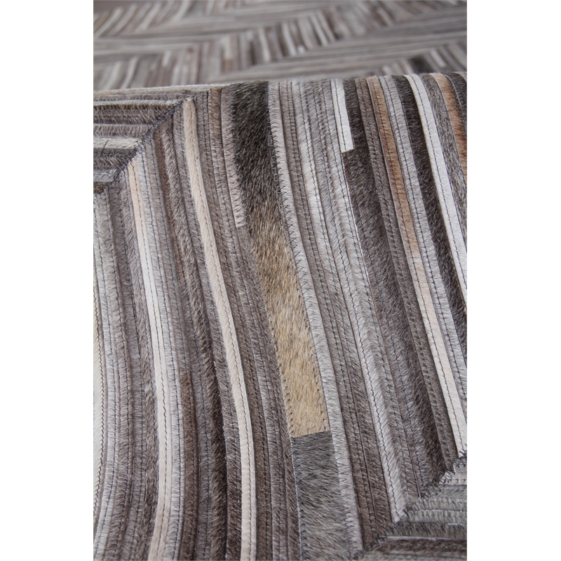Natural Hide Hand-Tufted Leather Hide Gray/Ivory 8'x11' Area Rug
