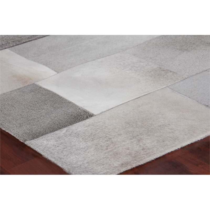 Natural Hide Hand-Tufted Leather Hide Silver/Gray 5'x8' Area Rug