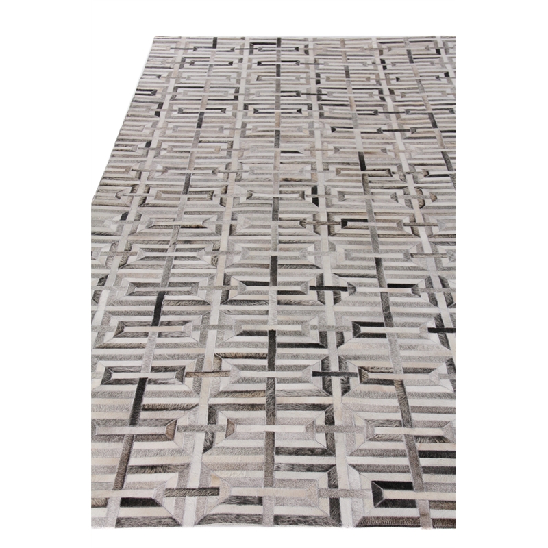 Natural Hide Hand-Tufted Leather Hide Silver/Ivory 11'6