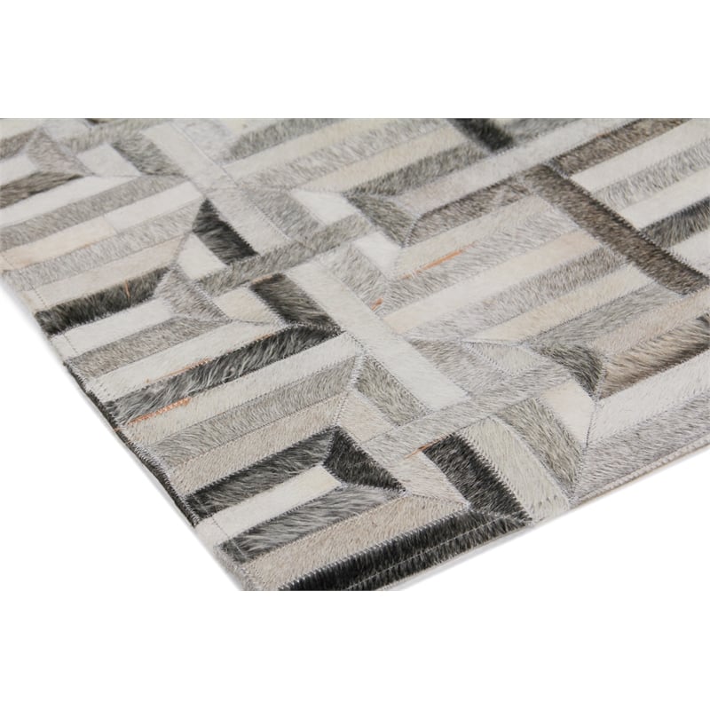 Natural Hide Hand-Tufted Leather Hide Silver/Ivory 13'6