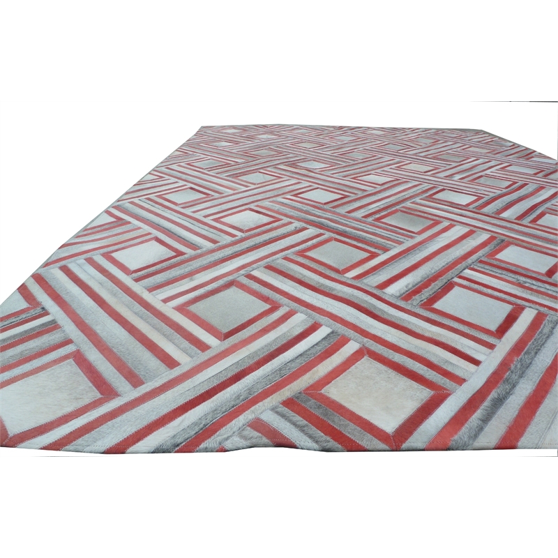 Natural Hide Hand-Tufted Leather Hide Red/Multi 8'x10' Area Rug