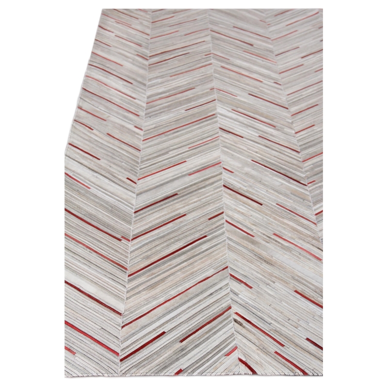 Natural Hide Hand-Tufted Leather Hide Ivory/Beige/Red/Multi 2'3