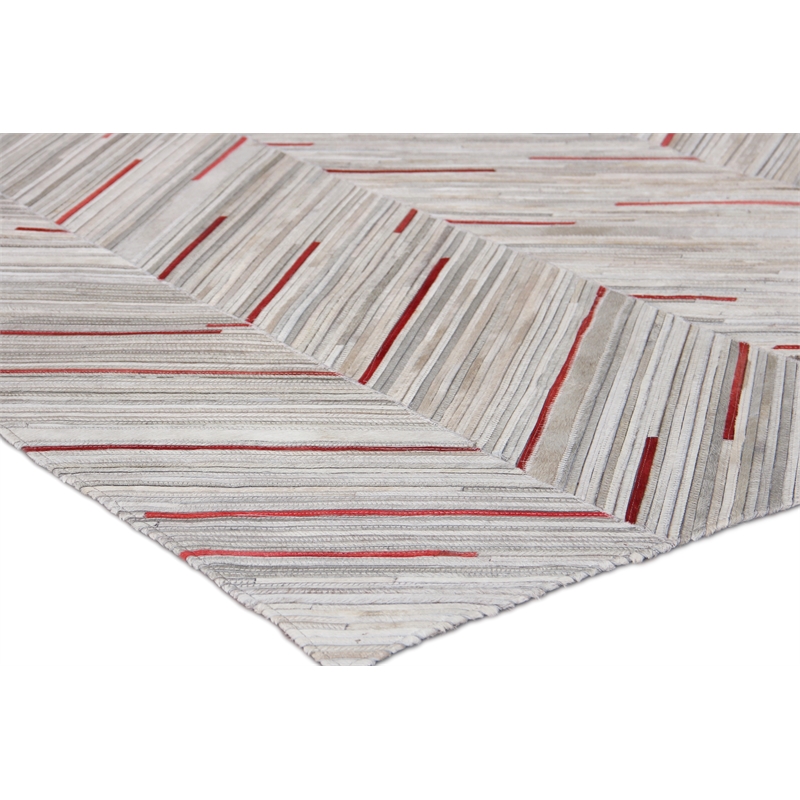 Natural Hide Hand-Tufted Leather Hide Ivory/Beige/Red/Multi 9'6