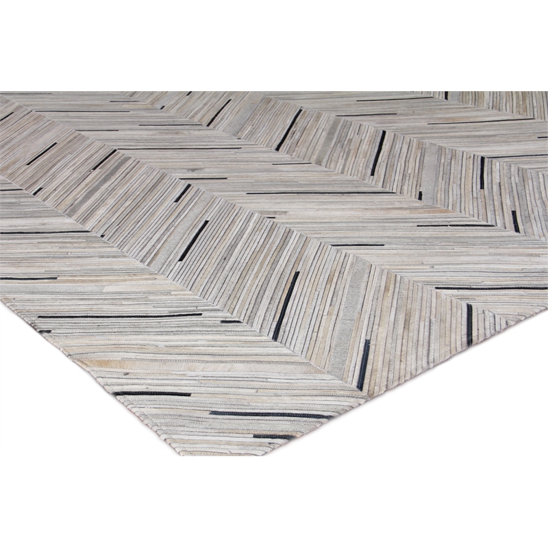 Natural Hide Hand-Tufted Leather Hide Silver/Blue 9'6