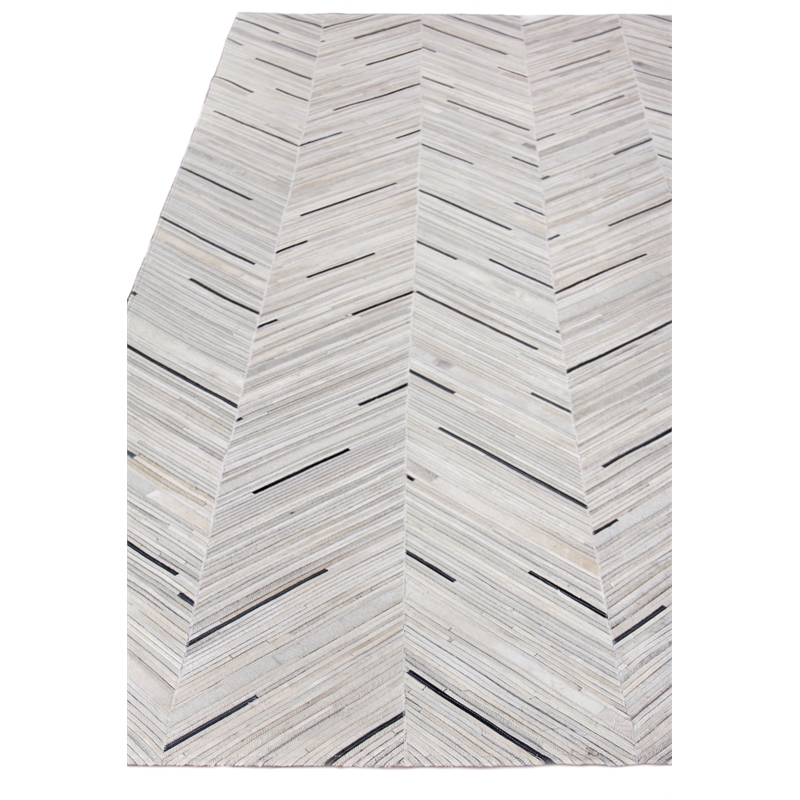 Natural Hide Hand-Tufted Leather Hide Silver/Blue 9'6