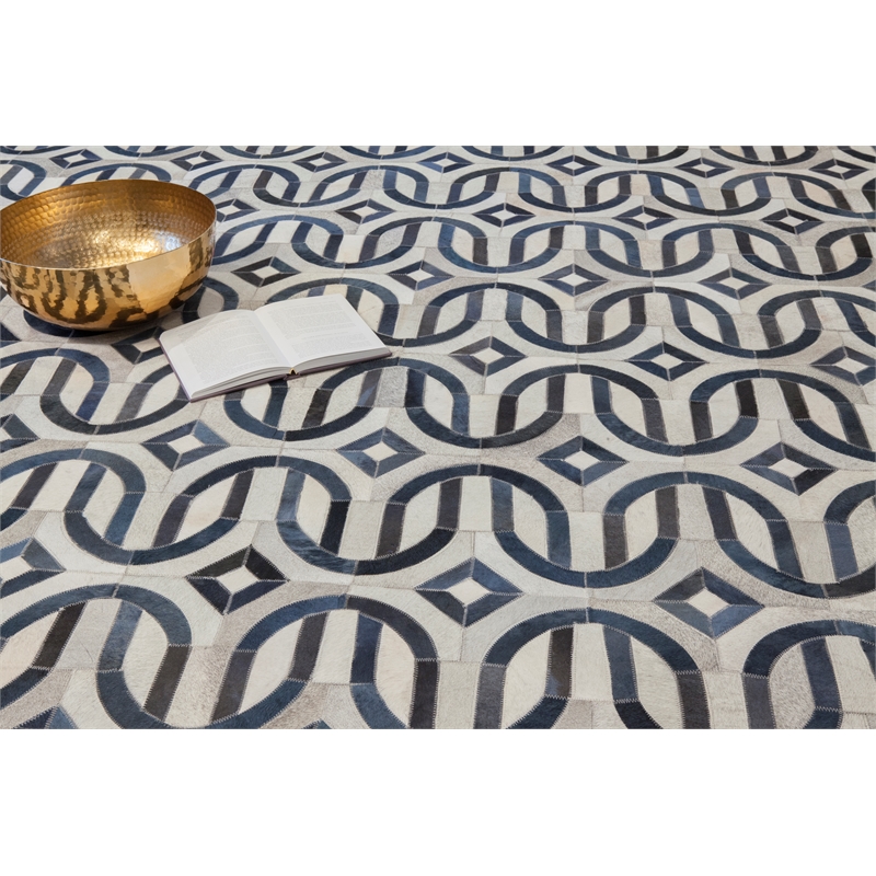 Natural Hide Hand-Tufted Leather Hide Silver/Blue 11'6