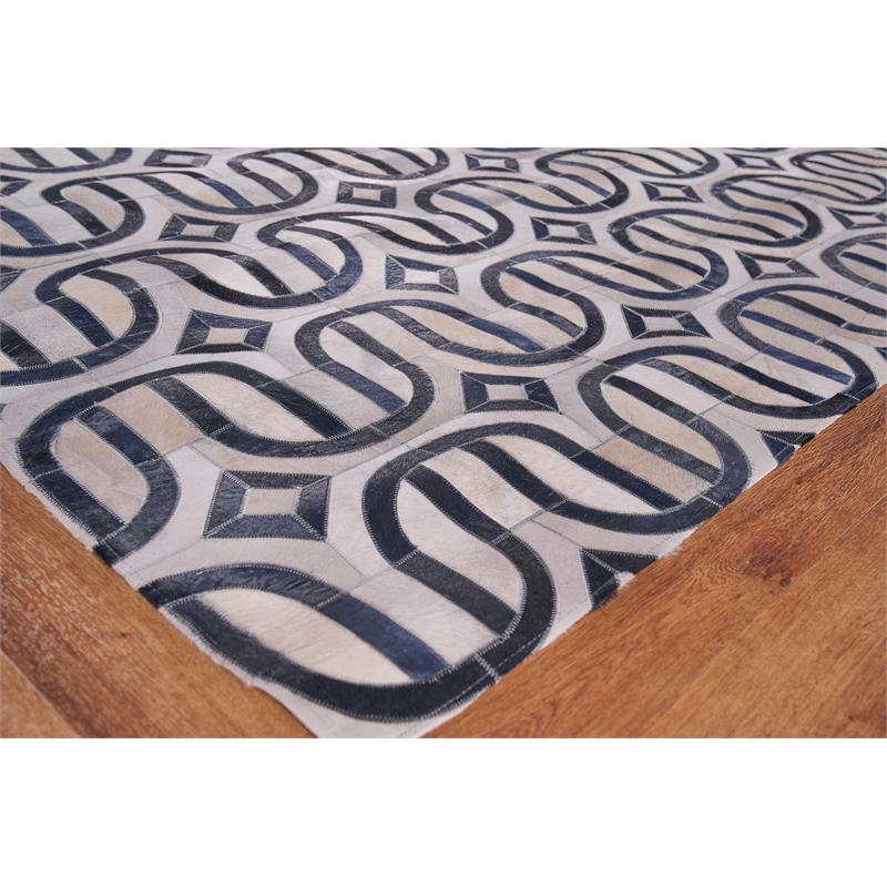 Natural Hide Hand-Tufted Leather Hide Silver/Blue 13'6
