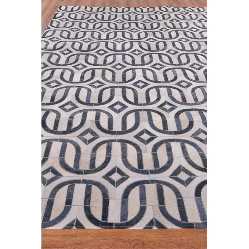 Natural Hide Hand-Tufted Leather Hide Silver/Blue 9'6