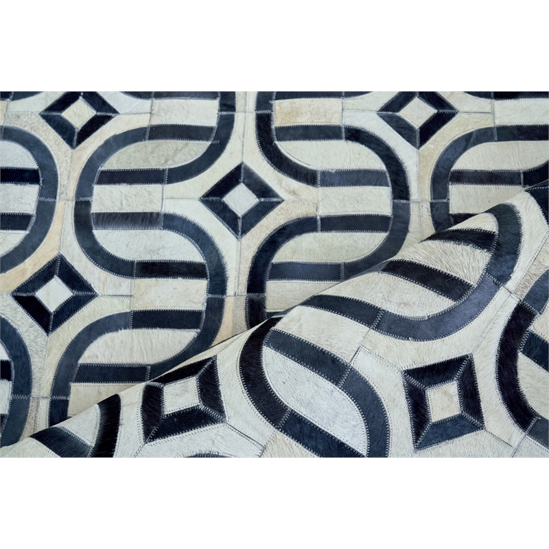 Natural Hide Hand-Tufted Leather Hide Silver/Blue 9'6