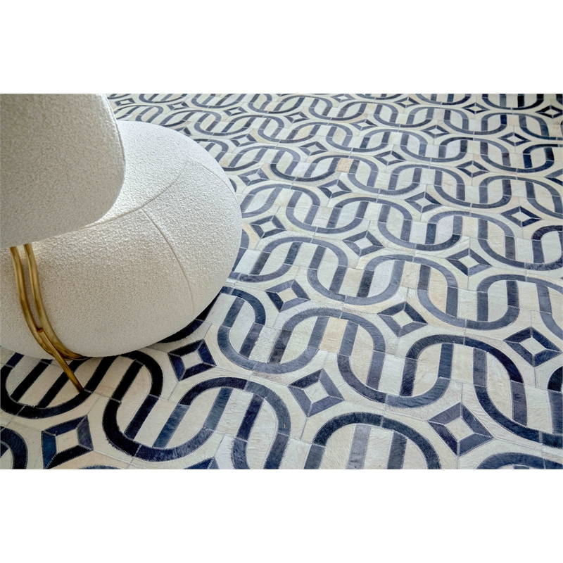 Natural Hide Hand-Tufted Leather Hide Silver/Blue 9'6