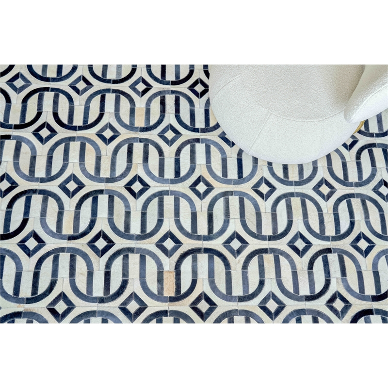 Natural Hide Hand-Tufted Leather Hide Silver/Blue 9'6