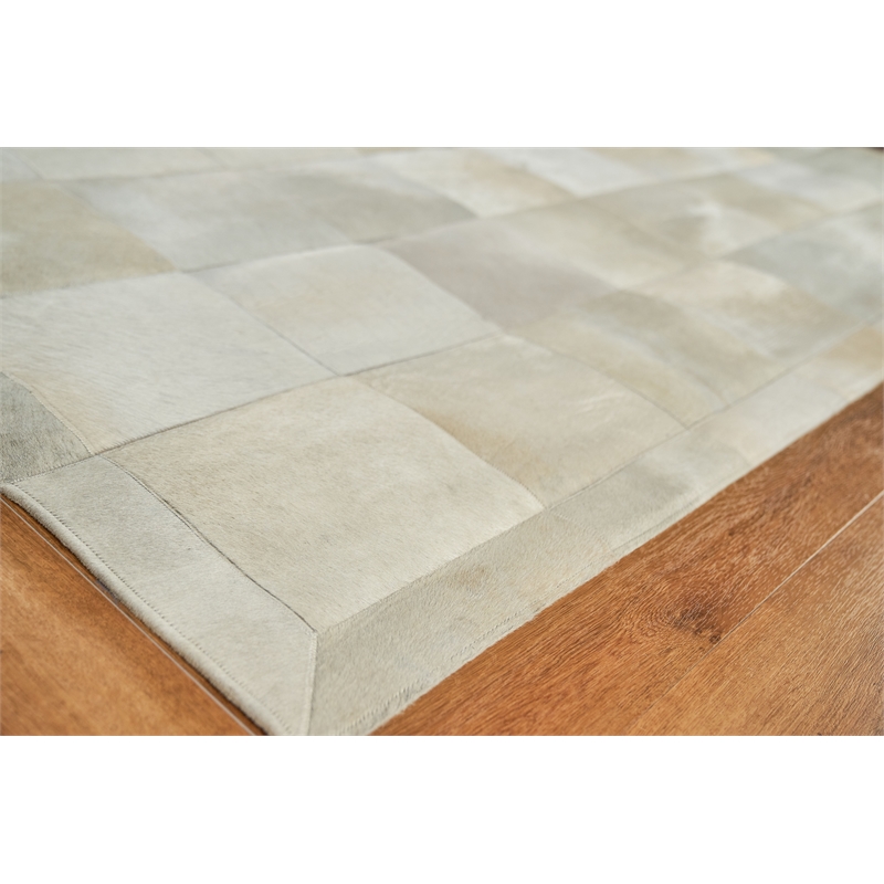 Natural Hide Hand-Tufted Leather Hide White 9'6