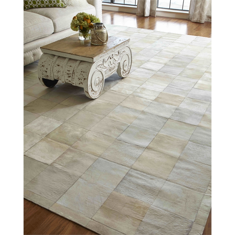Natural Hide Hand-Tufted Leather Hide White 9'6