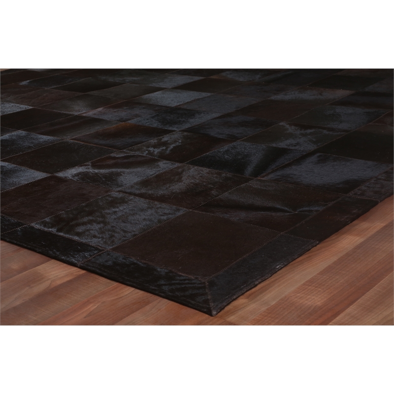 Natural Hide Hand-Tufted Leather Hide Black 6'6