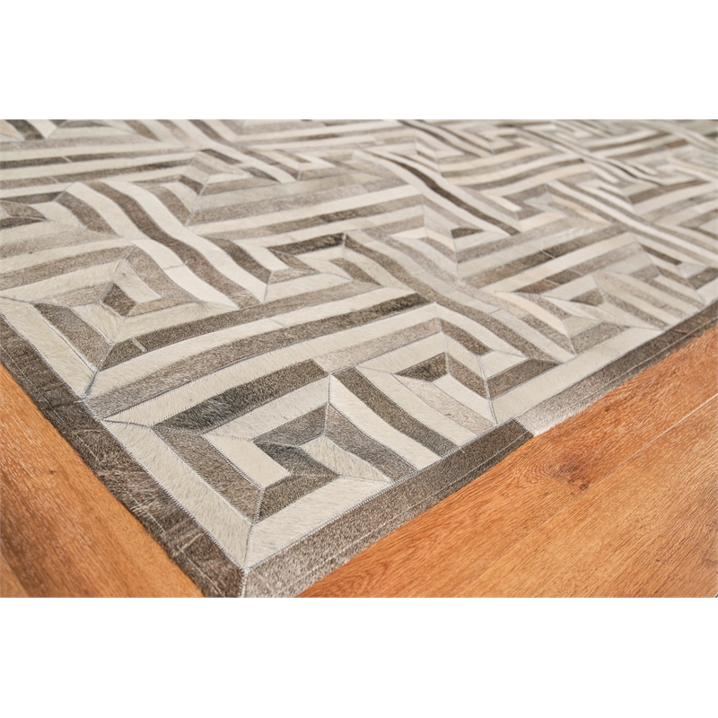 Natural Hide Hand-Tufted Leather Hide Gray/Ivory 13'6