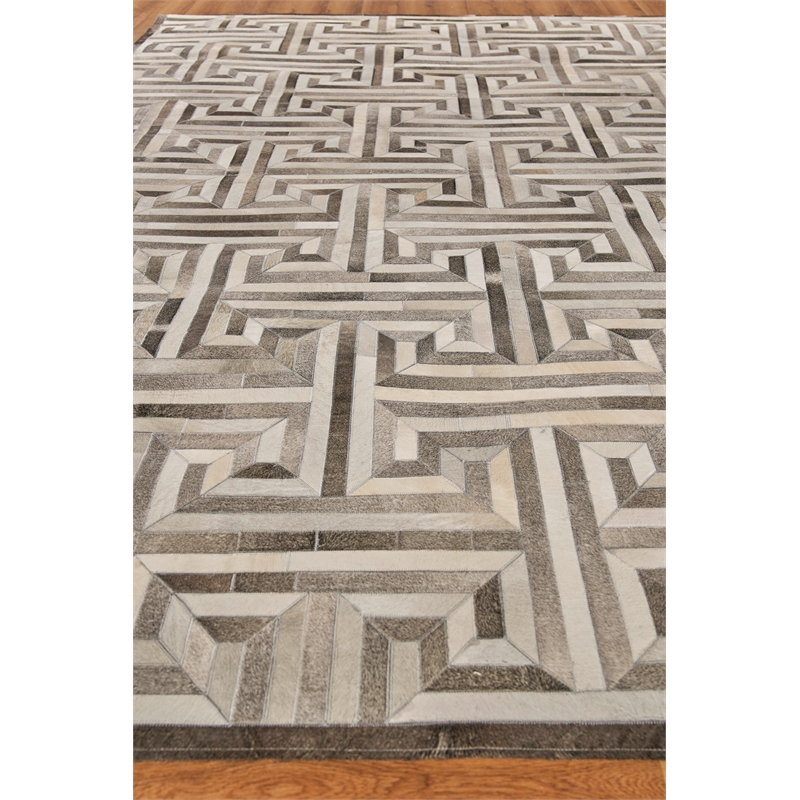 Natural Hide Hand-Tufted Leather Hide Gray/Ivory 13'6
