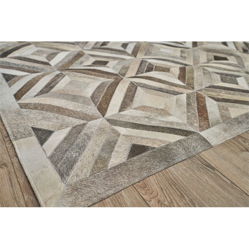 Natural Hide Hand-Tufted Leather Hide Silver 11'6