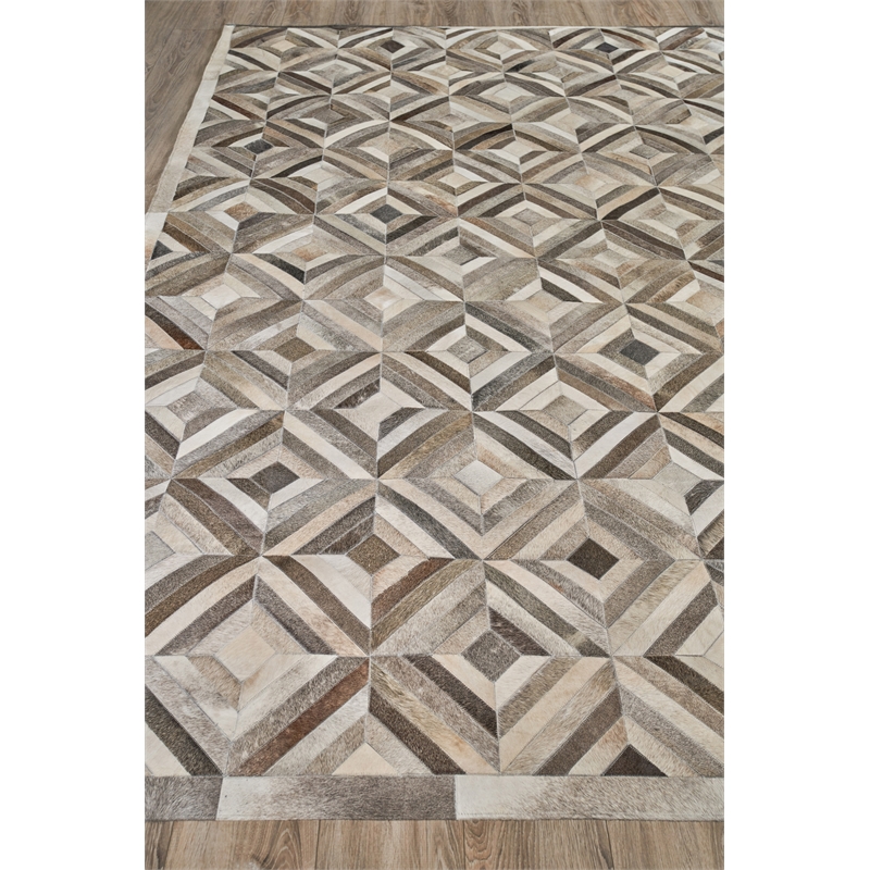 Natural Hide Hand-Tufted Leather Hide Silver 11'6