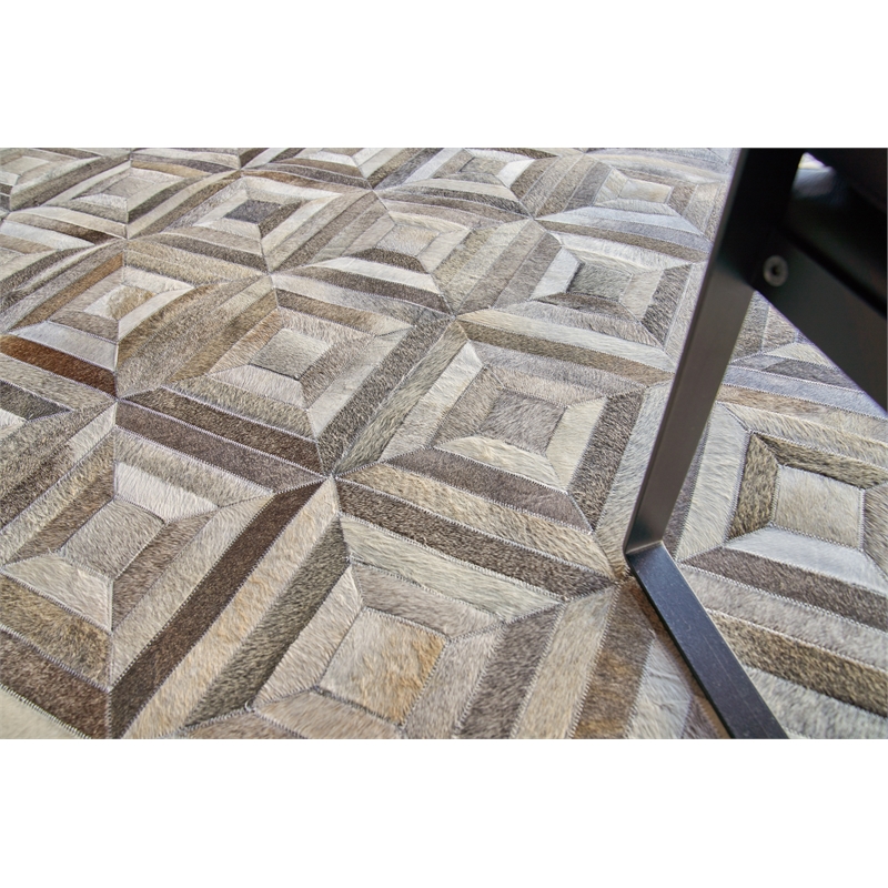 Natural Hide Hand-Tufted Leather Hide Silver 11'6